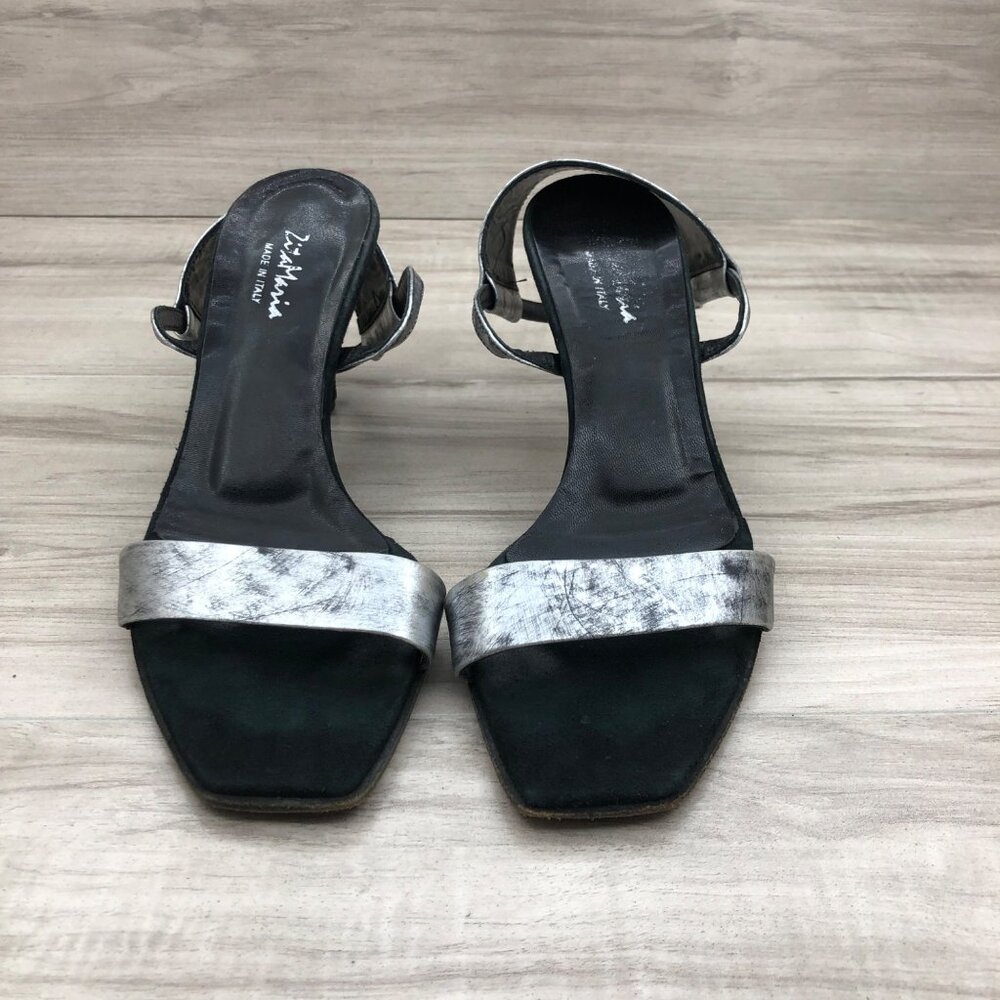 Zita Maria Heel Sandals Womens EU 37.5 Silver Leather Distressed Slingback Strap - Picture 14 of 14